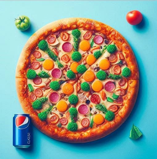 Pizza com lata de pepsi